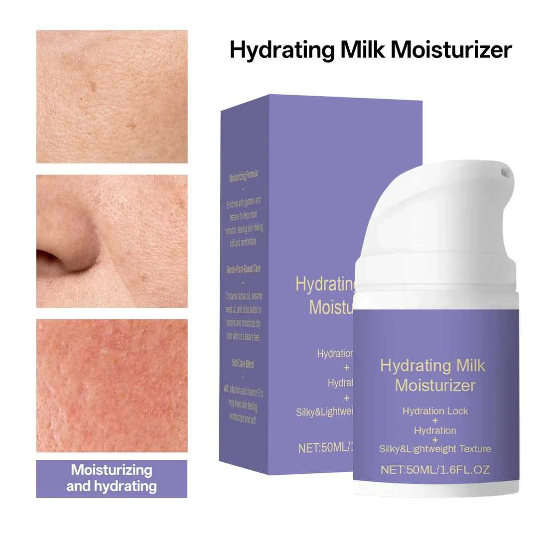 Hydrating Milk Moisturizer 50ml Deep Moisture Cream Shea Butter &amp; Glycerin Repair Barrier Fade Fine Line Non-Greasy for All Skin