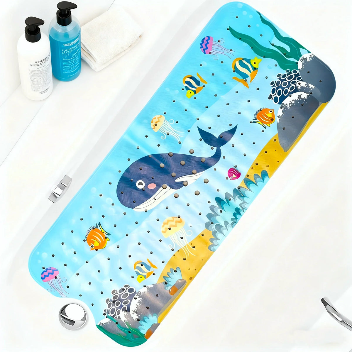 1pc Cartoon Extra Long Bathtub Mat 40x100cm Non Slip Bath Mat for Bathroom Tubs Shower Mats with Suction Cups &amp; Drain Holes