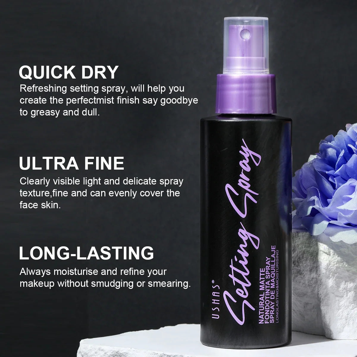 USHAS Waterproof Makeup Setting Spray LongLasting Oil Control Moisturizing Hydration Matte Non-Sticky Spray Foundation Fixer
