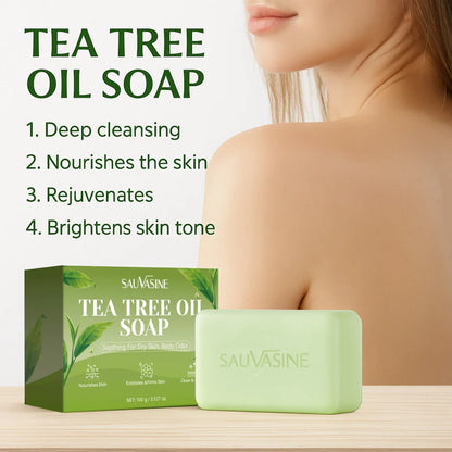 Tea Tree Oil Soap Bar for Men &amp; Women, Deep Cleansing, Soothing for Dry Skin, Body Odor Care, Exfoliates &amp; Firms Skin, 100g