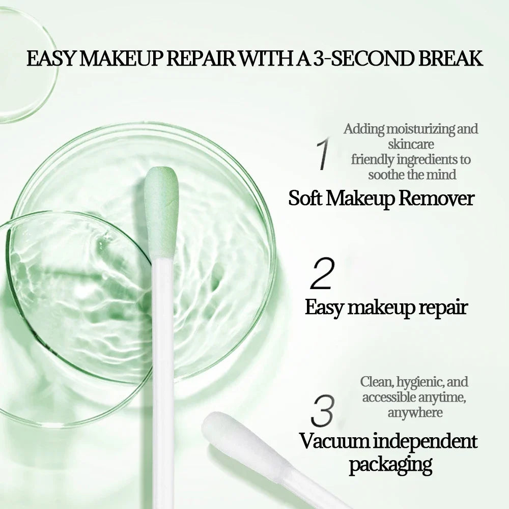 ikAllANT Makeup Remover Cotton Swabs - 25 pieces-Pre-soaked with Cleansing Liquid, Foldable for Instant Use, Beauty Cleaning,