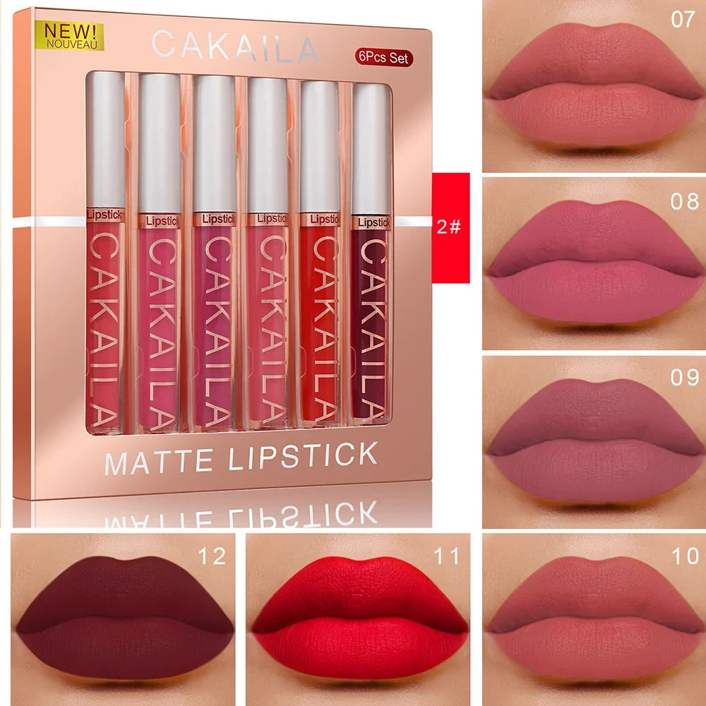CAKAILA 6-Color Lip Gloss Lipstick Set Liquid Matte Velvet Matte Women&