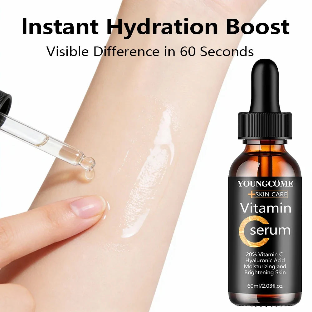 YOUNGCOME Vitamin C Hyaluronic Acid Serum - Daily Hydrating &amp; Radiance-Boosting Facial Essence for All Skin Types 40/60ML