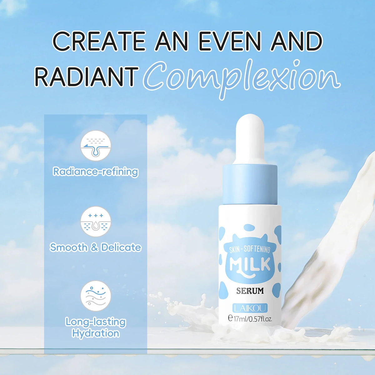 LAIKOU Milk Skincare Set Softening Serum Moisturizing Cream Gentle Cleanser Brightening Hydration Travel Kit