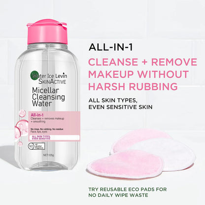 Water Ice Levin Micellar Water: All-in-1 Cleanser &amp; Makeup Remover. No Rinse, No Rub, For Sensitive Skin. 125g.