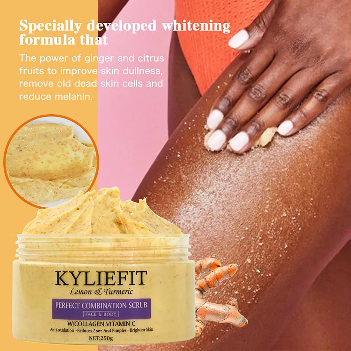 Natural Turmeric Scrub, For Face &amp; Body, Brightening, Reduce Acne, Clean And Smooth Skin, Deeply Exfoliates, 250g/8.8 oz