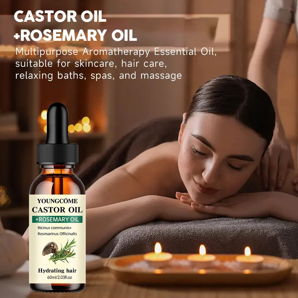 Mix Castor Oil and Rosemary Oil for Hair Growth Enhances hair thickness and Shine, Reduce Hair Loss and Split Ends Hair Care Oil