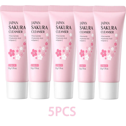 Laikou Sakura Facial Cleanser Deep Cleansing Pores Oil Control Moisturizing Brightening Face Wash Gentle For All Skin Types 50g