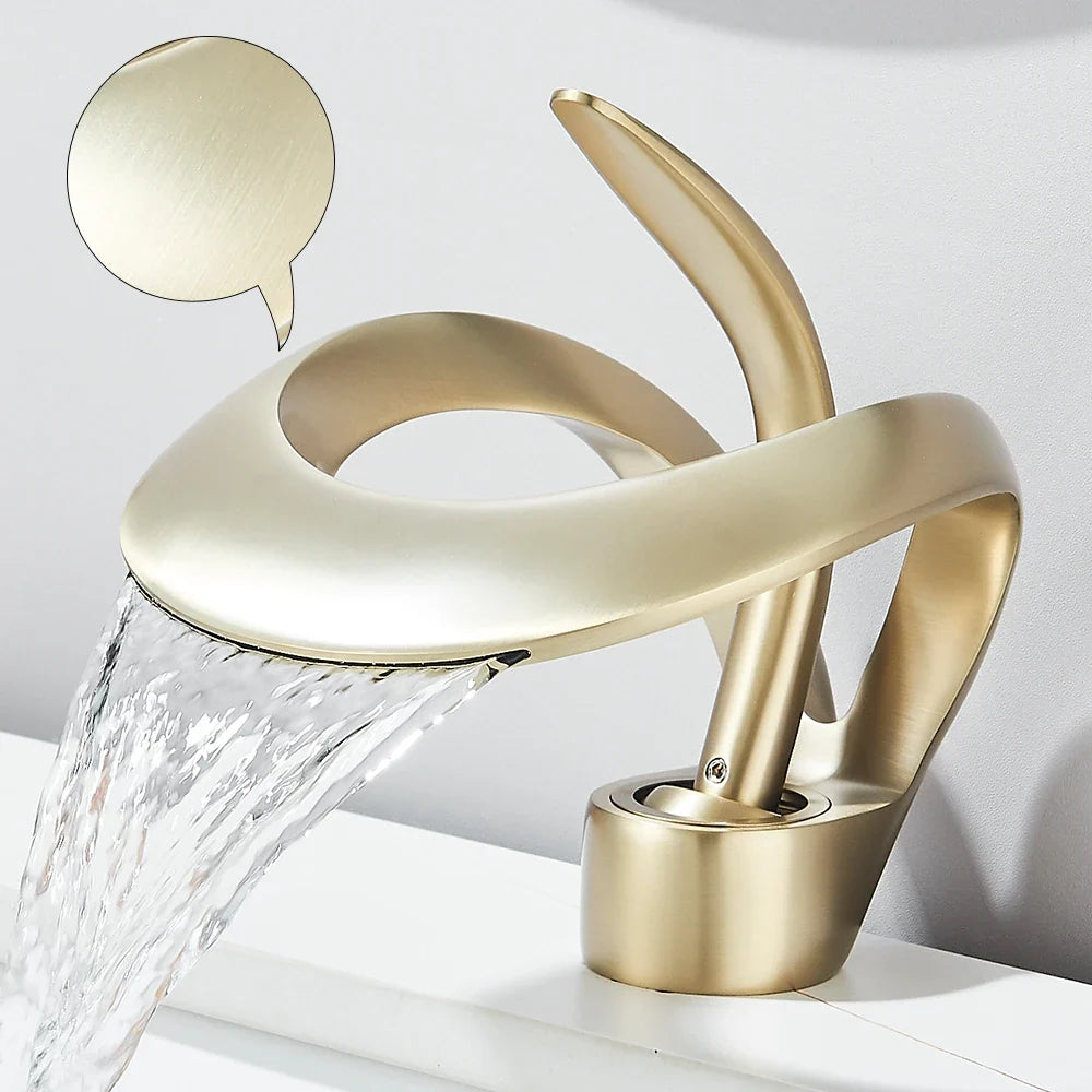 Solid Brass Waterfall Basin Faucet Single Handle Hot Cold Water Mixer Tap For Bathroom Sink