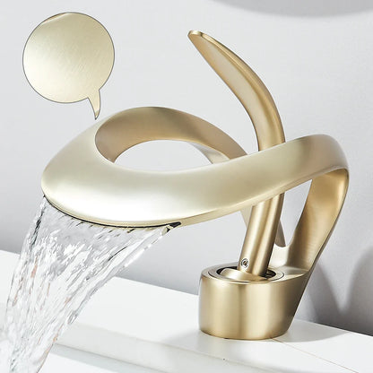 Solid Brass Waterfall Basin Faucet Single Handle Hot Cold Water Mixer Tap For Bathroom Sink