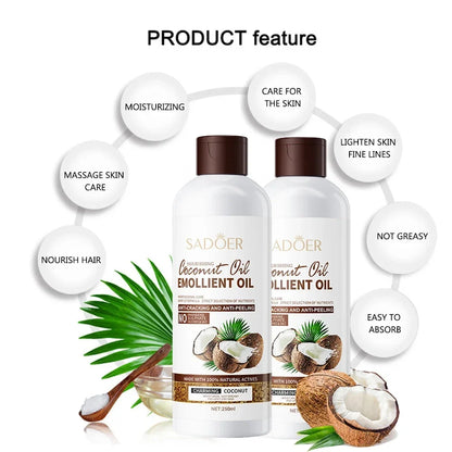 250ml Coconut  Sooth Dry Skin Lighten Fine Lines Face Massage Oil Nourishes Hair Removes Frizz Hair Care Oil Firming Body Oil