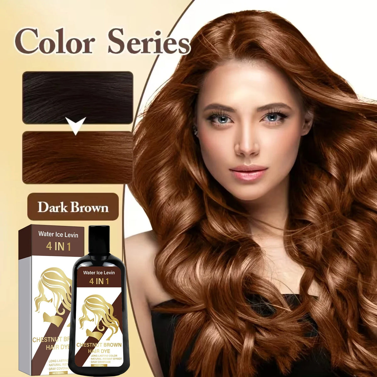 4-in-1 Chestnut Brown Hair Dye Shampoo for Long-Lasting Color &amp; Natural Instant Gray Coverage, Ginger &amp; Ginseng Enriched.