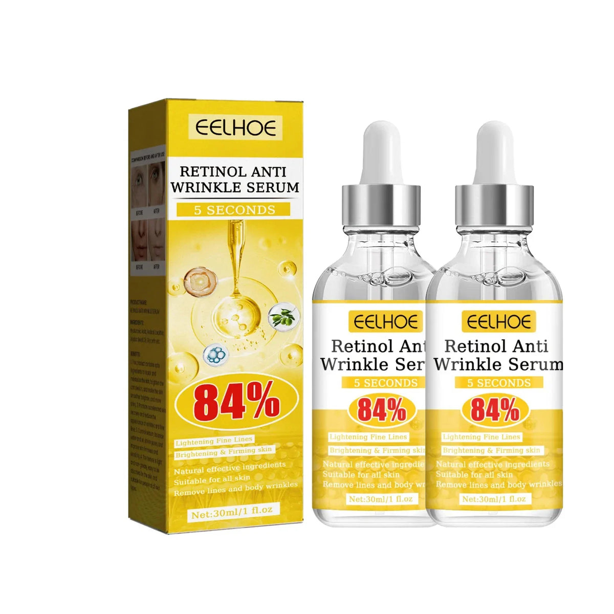 Retinol Anti-Wrinkle Serum Anti Aging Face Lifting Firming Fade Fine Lines Moisturizing Skin Care Hyaluronic Acid Facial Serum