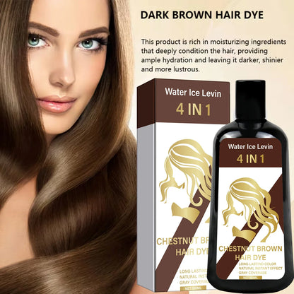 4-in-1 Chestnut Brown Hair Dye Shampoo for Long-Lasting Color &amp; Natural Instant Gray Coverage, Ginger &amp; Ginseng Enriched.