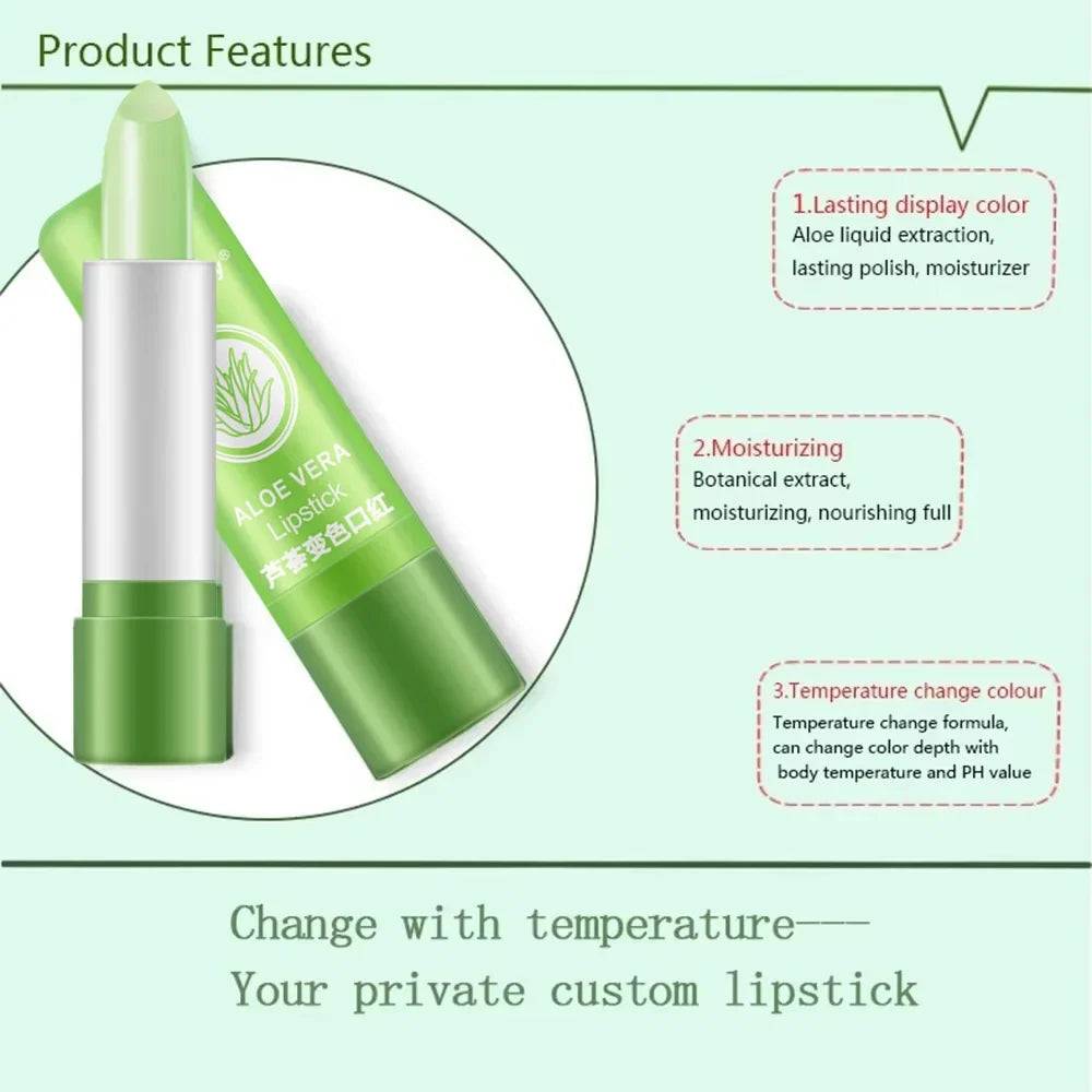 New Natural ALOE VERA Temperature Change Color Jelly Lipstick Long Lasting Moistourizing Lip Makeup Lip Balm Lip Gloss