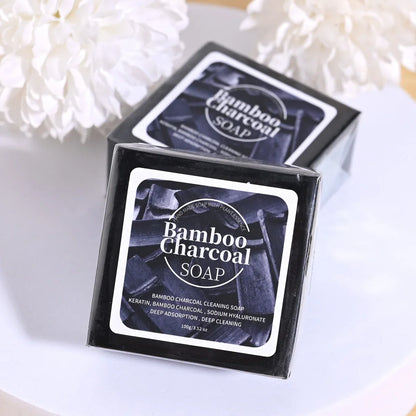 B+100G Bamboo Charcoal Powder Deep Cleaning Soap Plant Oil Soap Keratin Protein Men&