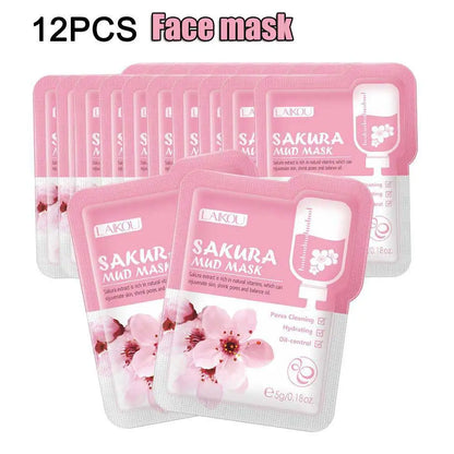 12pcs Sakura Mud mask Brightening Hydrating Face Mask Luminious Skin Clean Facial Cleansing Clay Hydrating Anti Wrinkle Skincare