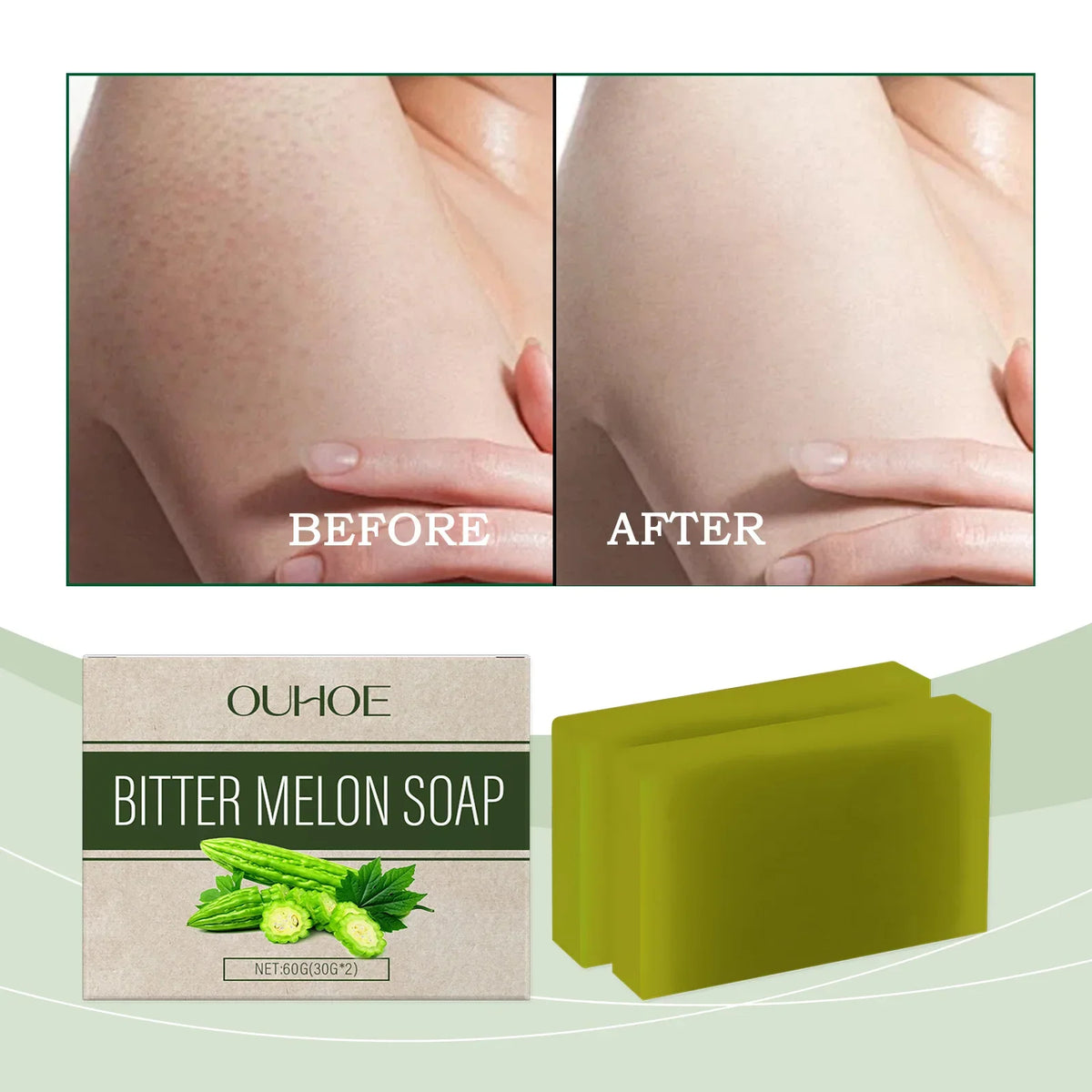 OUHOE Herbal Bath Soap with Bitter Melon: Deeply Clean Pores, Balance Water &amp; Oil, Soothe Skin, Fresh Aroma