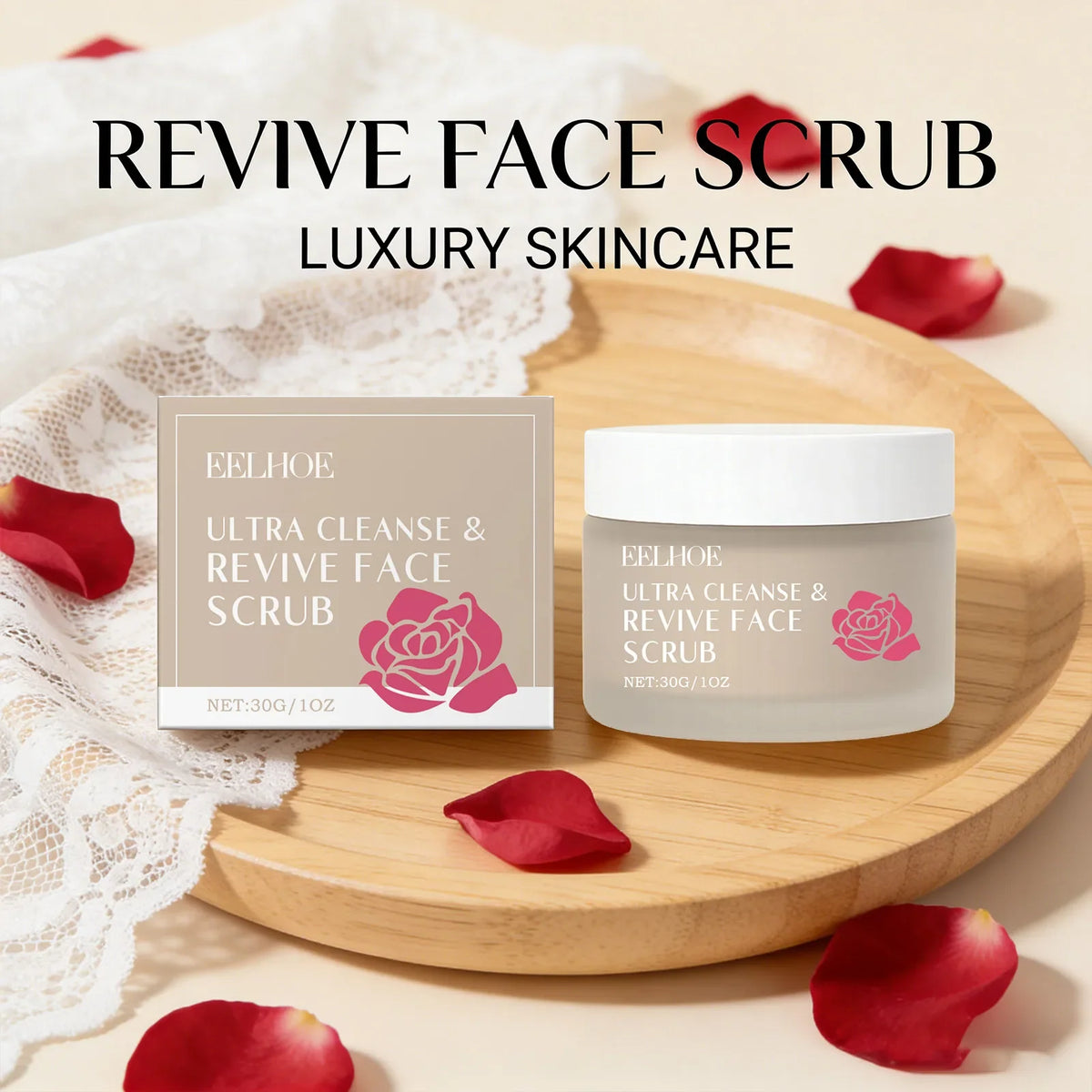 Cleanse &amp; Revive Face Scrub Moisturizing Deep Clean Pore Exfoliating Soothing Softening Skin Brightening Rose Facial Scrub Cream