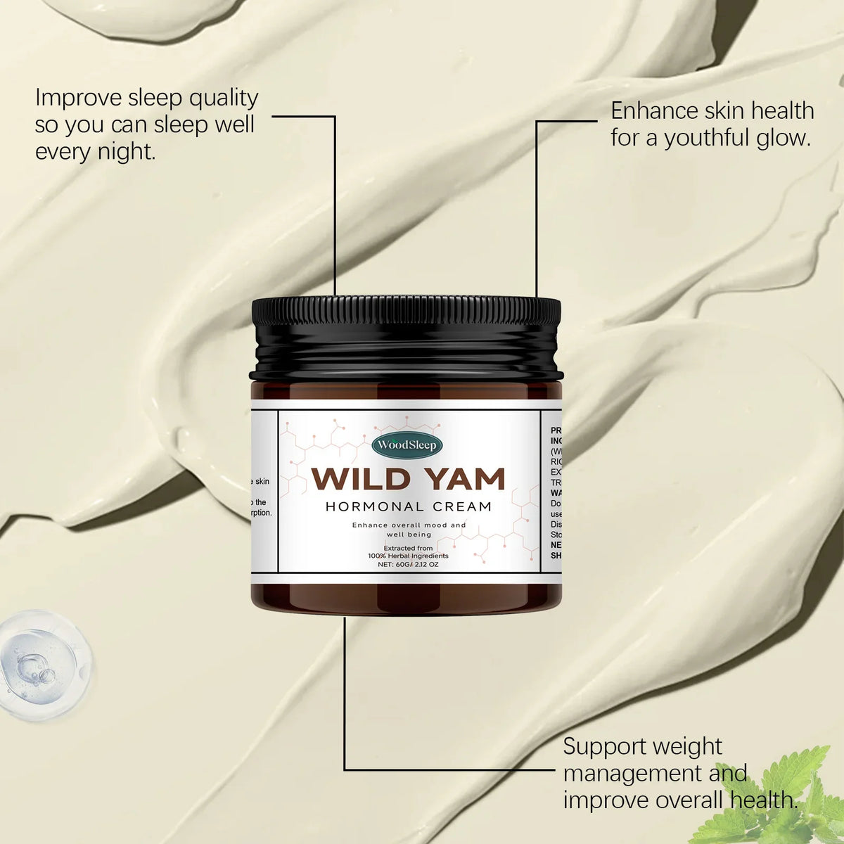 Wild Yam Cream Progesteron Hormone Regulation Balancing Tightening Smoothing Moisturizing Wrinkles Removing Women&