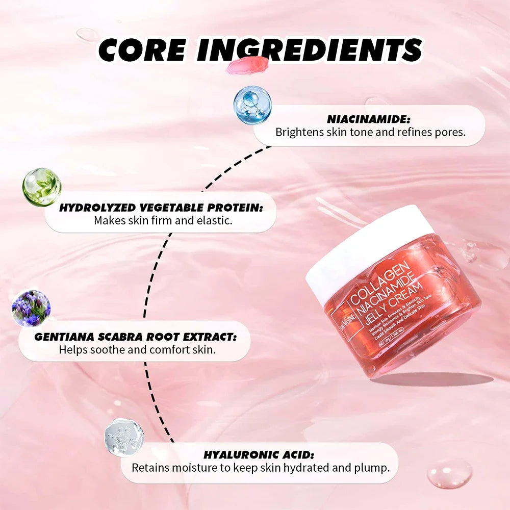 Collagen Jelly Cream Niacinamide Hydrolyzed Collagen 24h Glow &amp; Lifted Look Moisturize Skin Elasticity &amp; Hydration Face Cream