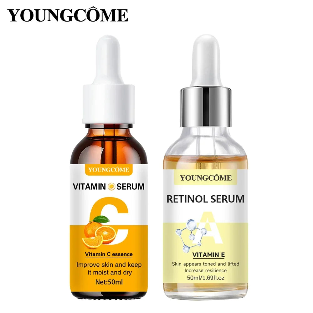 YOUNGCOME 2pcs Vitamin C and Retinol Fortified Serum Rich in VC Keep Skin Hydrated and Smooth Smooth Fine Lines and Wrinkles
