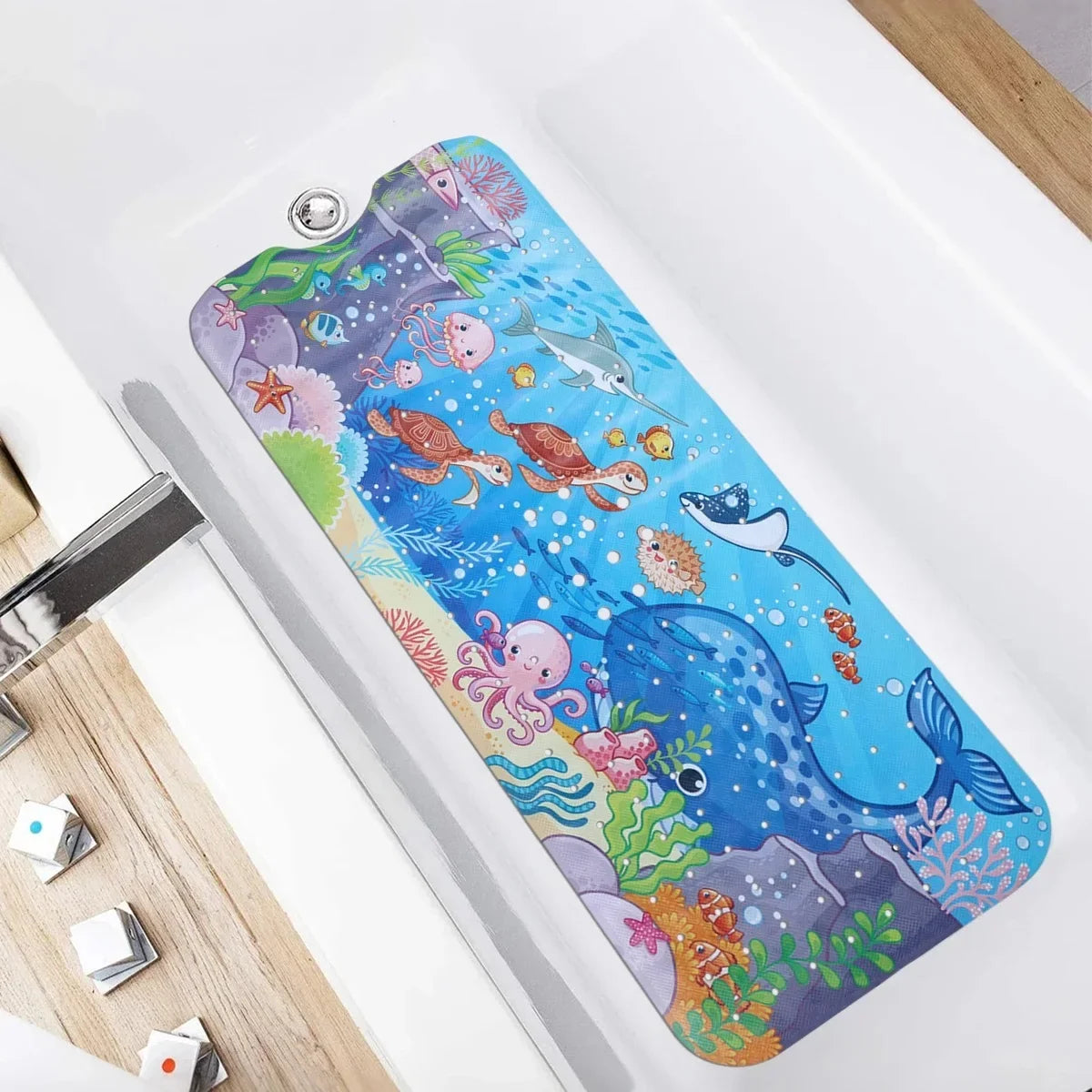 1pc Cartoon Extra Long Bathtub Mat 40x100cm Non Slip Bath Mat for Bathroom Tubs Shower Mats with Suction Cups &amp; Drain Holes