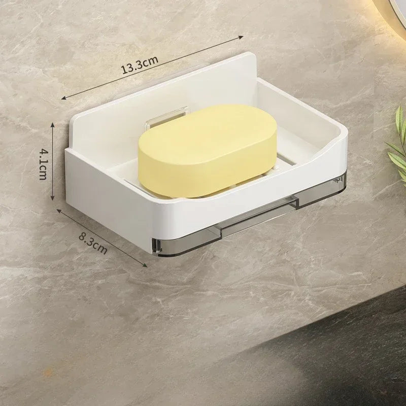 Bathroom Soap Holder Free-Punching Wall Mounted Soap Sponge Holder Organizer Double Drainage Soap Dish Bathroom Accessories