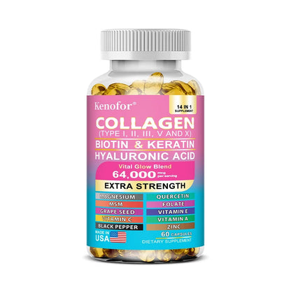 14 IN 1 Collagen Capsules - Biotin &amp; Keratin Skin Care Product Booster Anti Aging Whitening Skin Nail and Hair Care Supplement