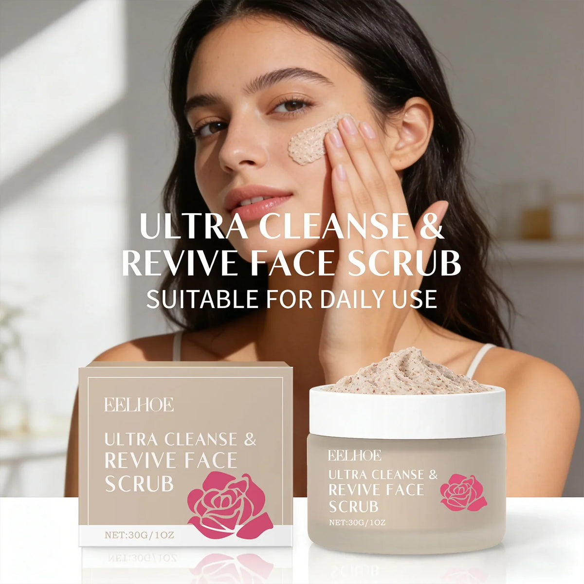 Cleanse &amp; Revive Face Scrub Moisturizing Deep Clean Pore Exfoliating Soothing Softening Skin Brightening Rose Facial Scrub Cream
