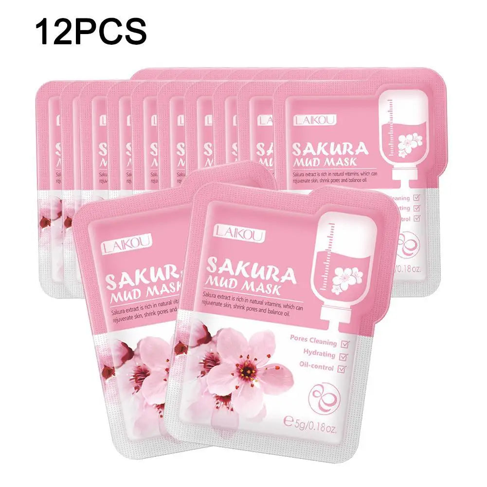 12pcs Sakura Mud mask Brightening Hydrating Face Mask Luminious Skin Clean Facial Cleansing Clay Hydrating Anti Wrinkle Skincare