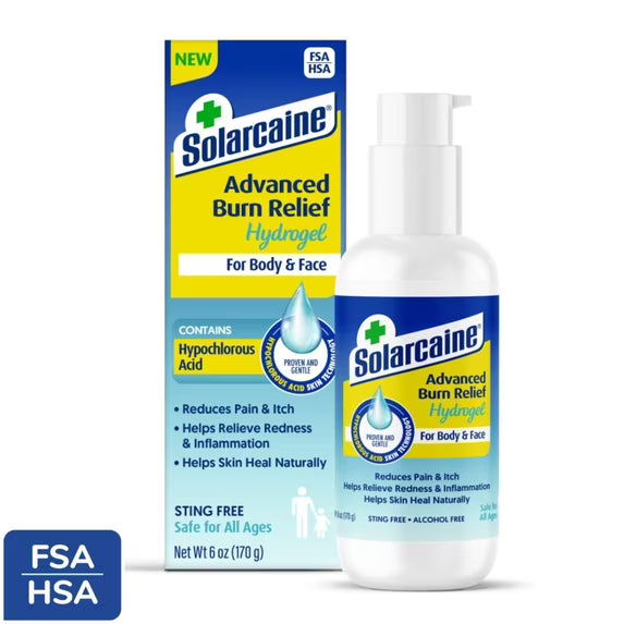 Solarcaine Advanced Burn Relief Hydrogel with Hypochlorous Acid, 6 oz Pump