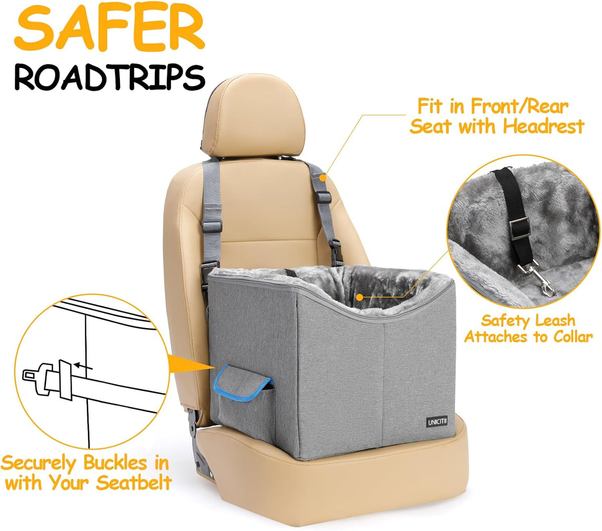 Dog Car Seat for Small Dogs, Elevated Dog Booster Seat Pet Travel Carrier Bed for Car with Adjustable Straps Pet Car Booster Seat for Small Dogs Cats