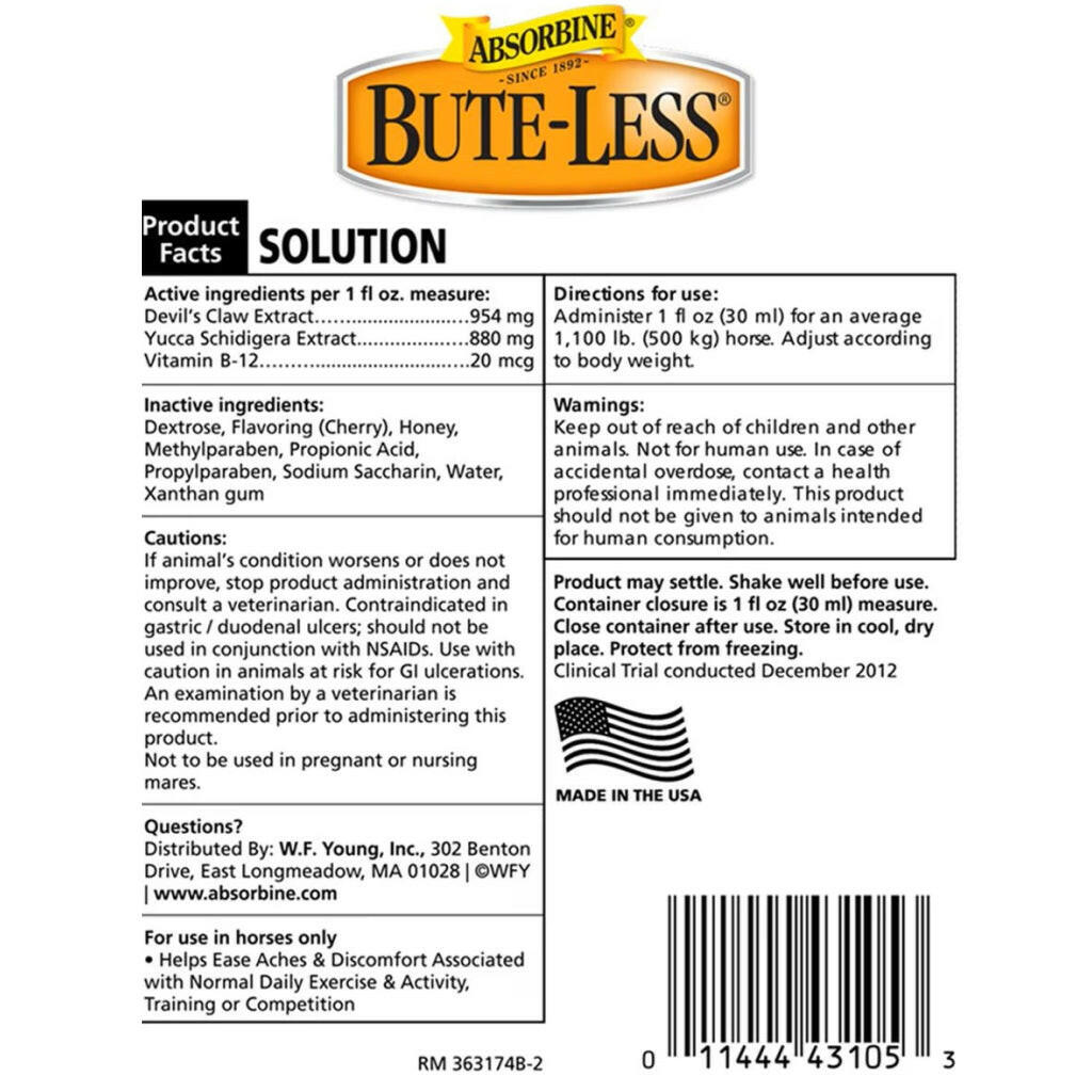 Absorbine Bute-Less Comfort &amp; Recovery Solution Supplement for Horses