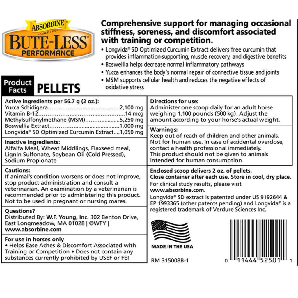 Absorbine Bute-Less Performance Comfort &amp; Recovery Pellets for Horses (3.75 lbs)
