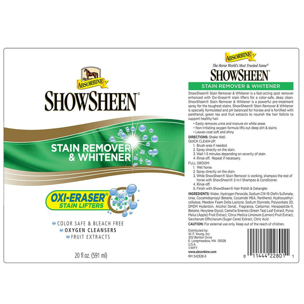 Absorbine Showsheen Stain Remover &amp; Whitener Spray for Horses (20 oz)