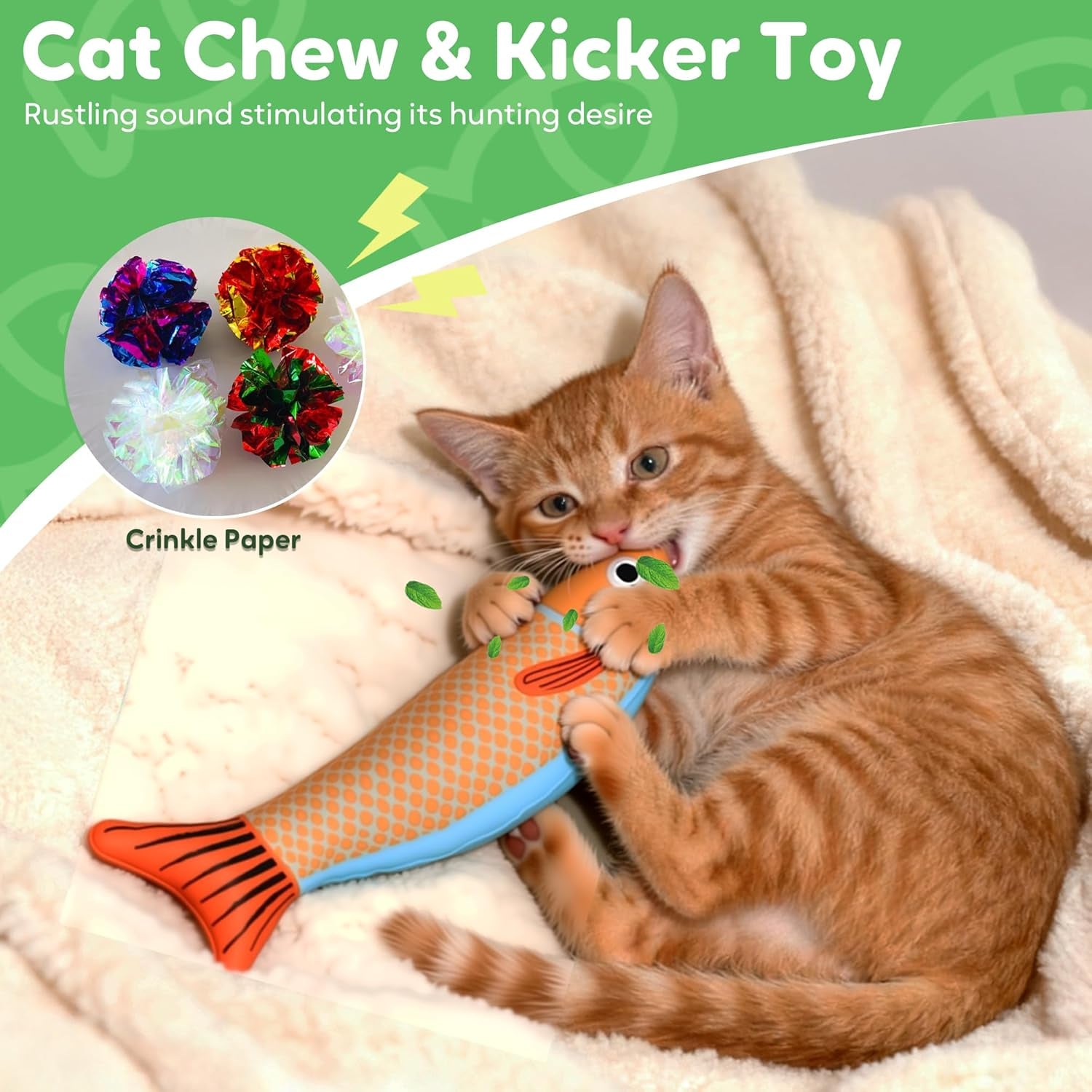 Catnip Toys Saury Fish, Cat &amp; Kitten Chew Kicker Interactive Crinkle Toys for Bored Indoor Adult Cats &amp; Kitten, Cat Gifts Teething Toys Soft and Durable for All Breeds