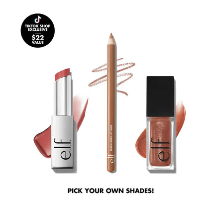 Elevate Your Lip Game: E.L.F. Build Your Glow Up Lip Trio - 3-Piece Set for Effortless Day to Night Glam