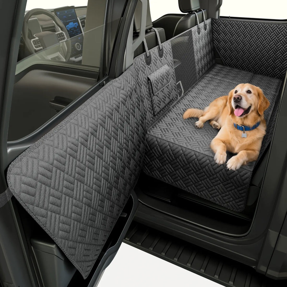 Dog Car Seat Cover with Hard Bottom, Holds up to 400Lbs | Patented Waterproof Dog Hammock Back Seat Extender for Cars, Suvs &amp; Full-Size Trucks (Small &amp; Large Sizes)