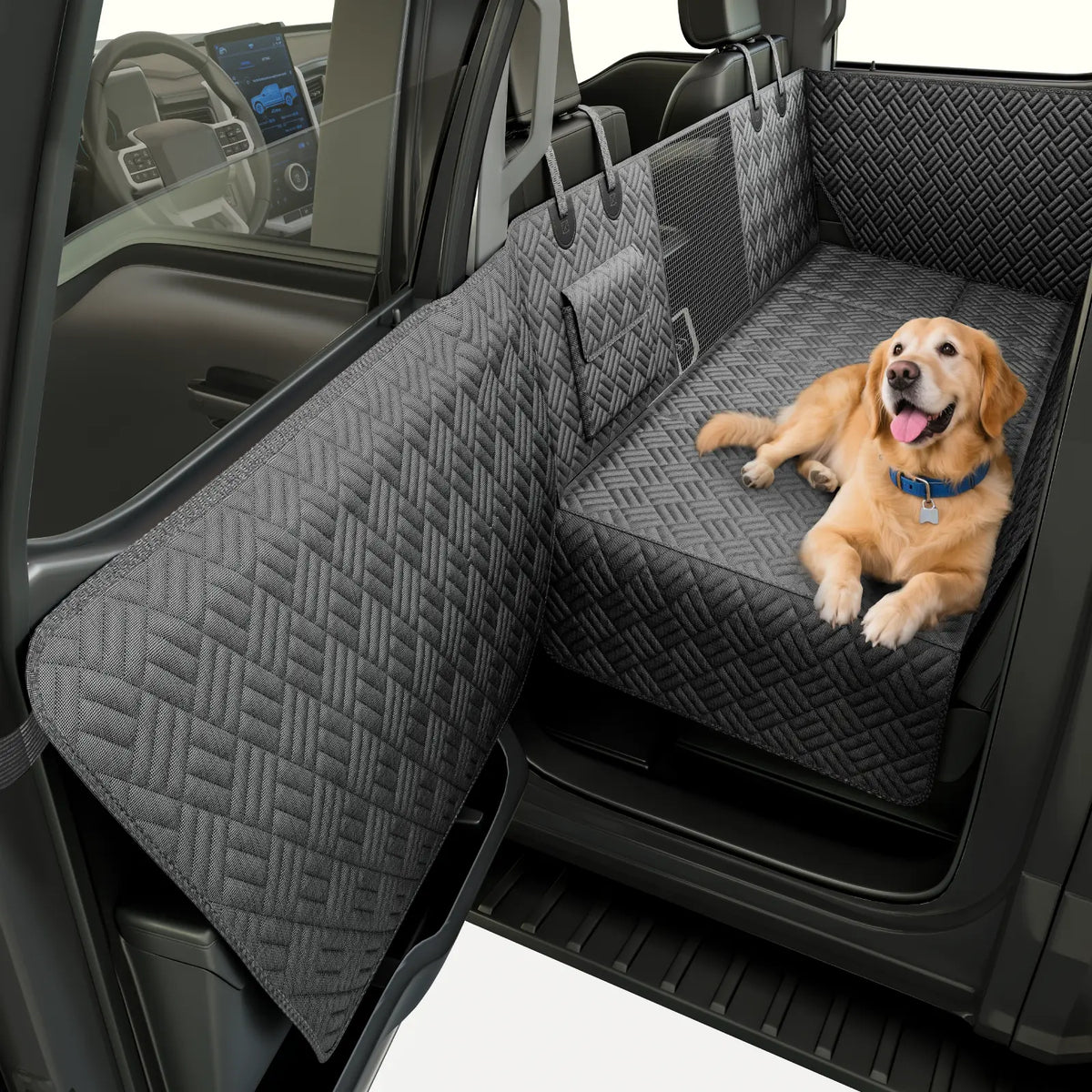 Dog Car Seat Cover with Hard Bottom, Holds up to 400Lbs | Patented Waterproof Dog Hammock Back Seat Extender for Cars, Suvs &amp; Full-Size Trucks (Small &amp; Large Sizes)