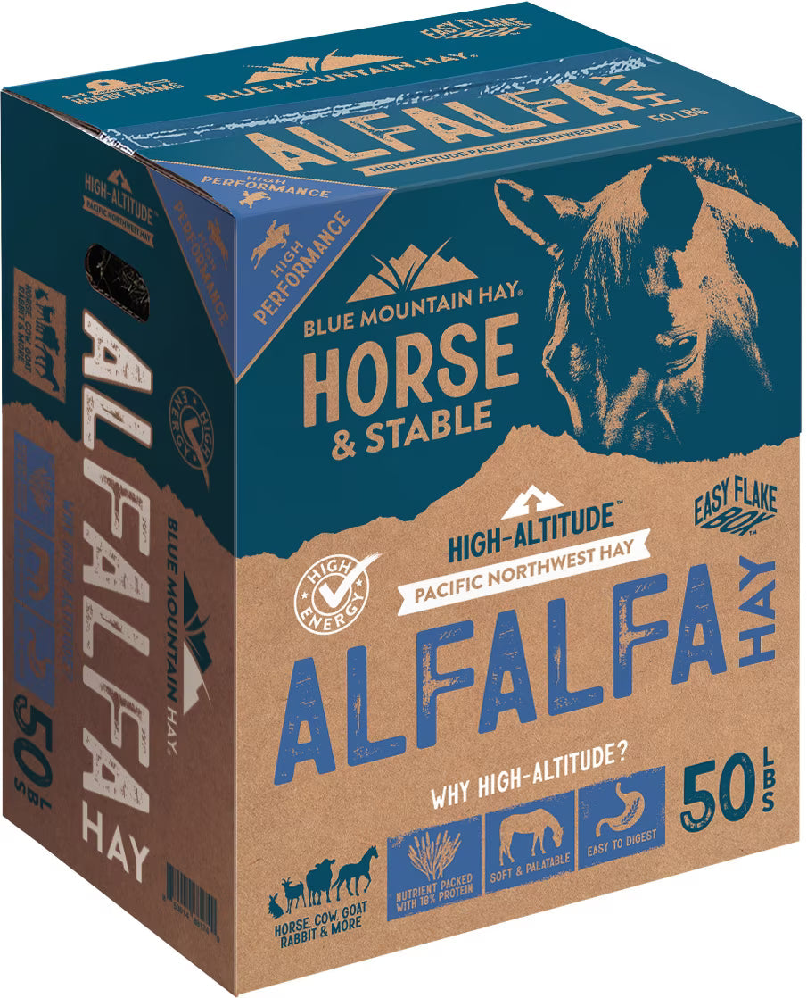 Blue Mountain Hay High-Altitude Alfalfa Hay Easy Flake Box Horse Feed, 50-lb