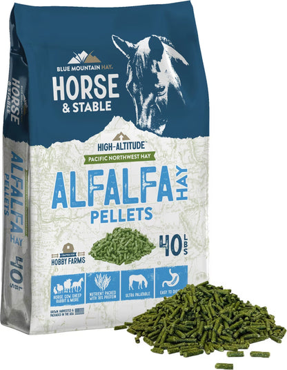 Blue Mountain Hay High-Altitude Alfalfa Hay Pellets Horse Feed, 40lb