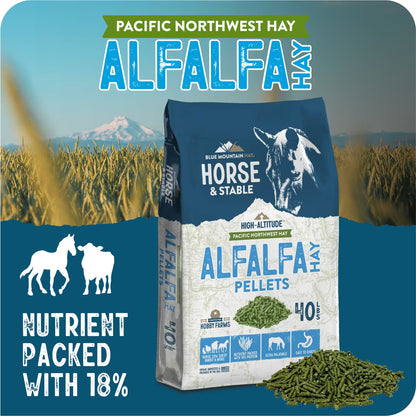 Blue Mountain Hay High-Altitude Alfalfa Hay Pellets Horse Feed, 40lb