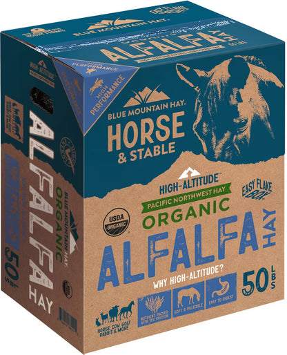Blue Mountain Hay High-Altitude Organic Alfalfa Hay Easy Flake Box Horse Feed, 50-lb