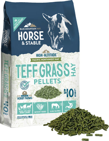 Blue Mountain Hay High-Altitude Teff Grass Hay Pellet Horse Feed, 40-lb