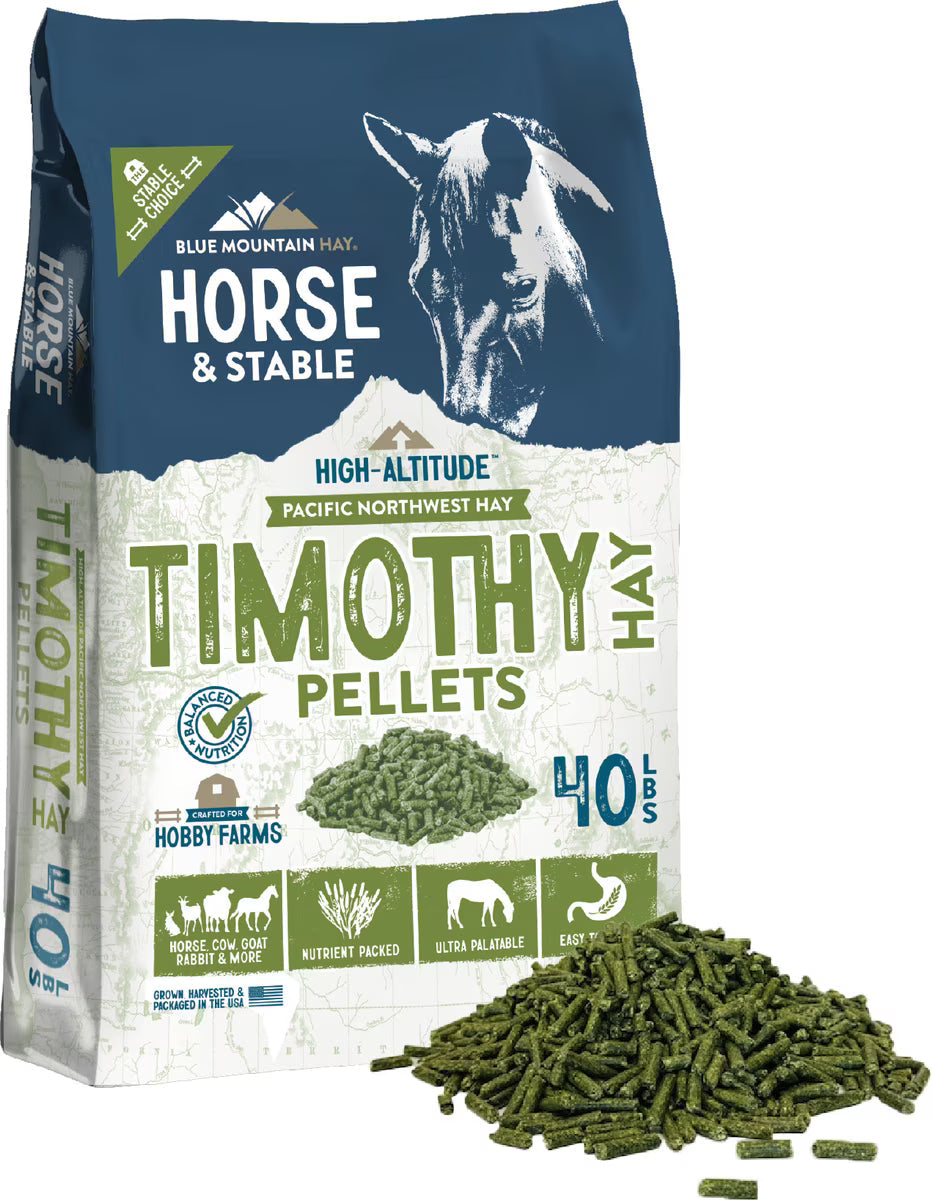 Blue Mountain Hay High-Altitude Timothy Hay Pellets Horse Feed, 40-lb