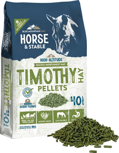 Blue Mountain Hay High-Altitude Timothy Hay Pellets Horse Feed, 40-lb