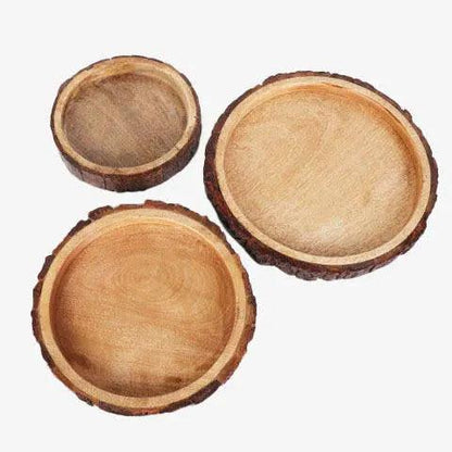 Bois Set of 3 Wood Bark Nut Bowls