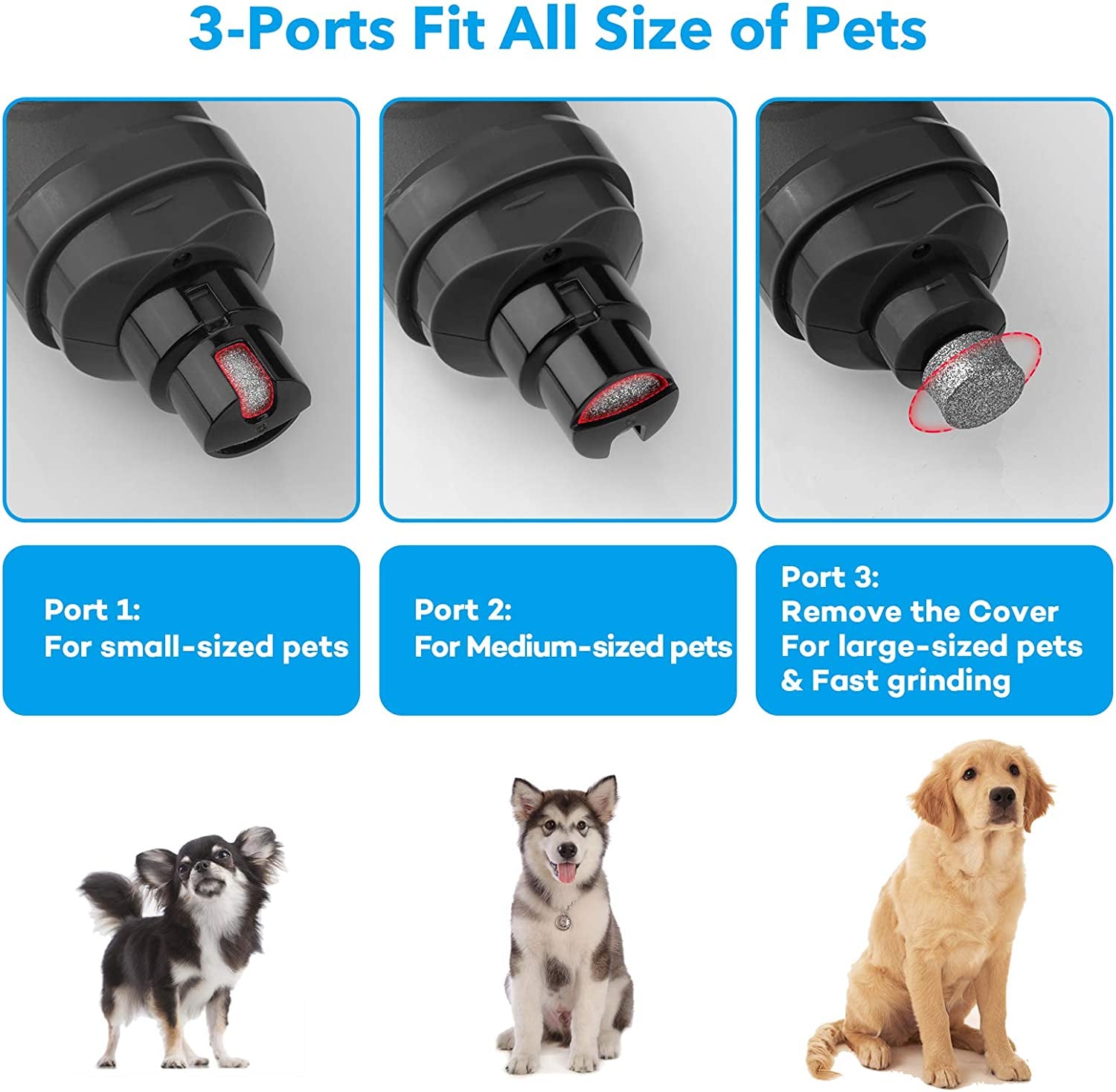 Dog Nail Grinder with 2 LED Light - New Version 2-Speed Powerful Electric Pet Nail Trimmer Professional Quiet Painless Paws Grooming &amp; Smoothing for Small Medium Large Dogs and Cats (Grey)