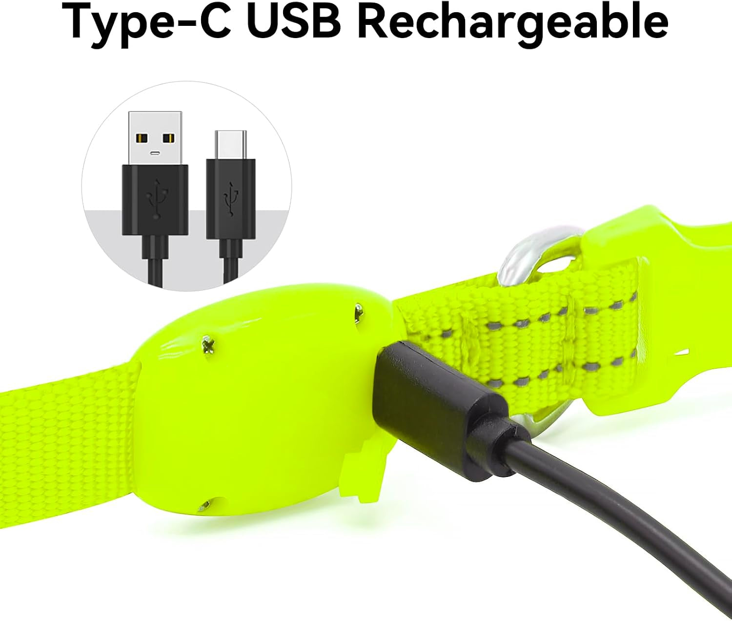 Adjustable LED Dog &amp; Cat Collar - Rechargeable, Small Breeds, Green, 8.5-11.8 Inches, Nylon, Lightweight, Reflective, 2 Flash Modes | Glow in the Dark Rechargeable Reflective Adjustable Flashing Illuminous Safety Dog Lights for Night Walking
